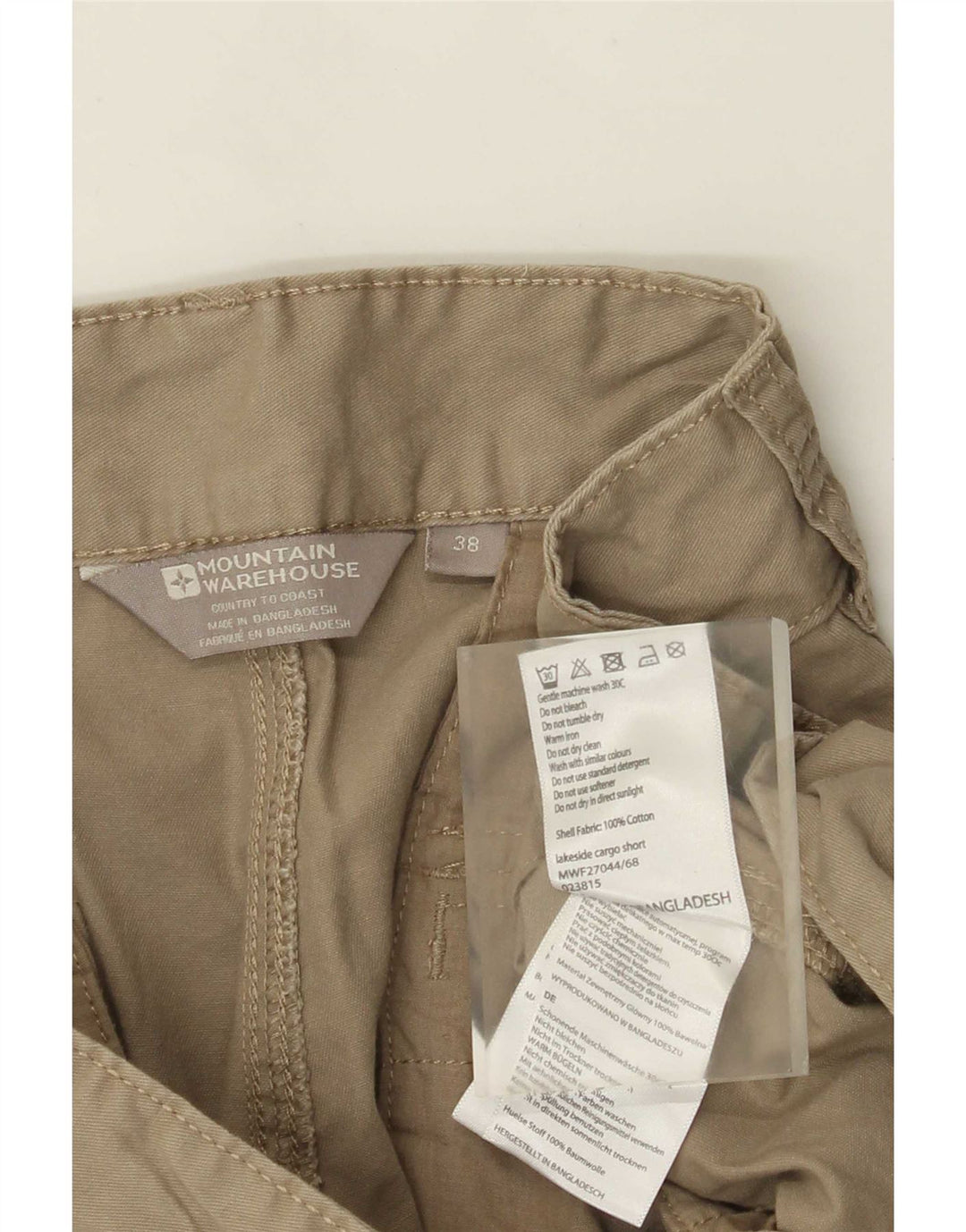 Shorts cargo masculino Mountain Warehouse W38 XL algodão cáqui
