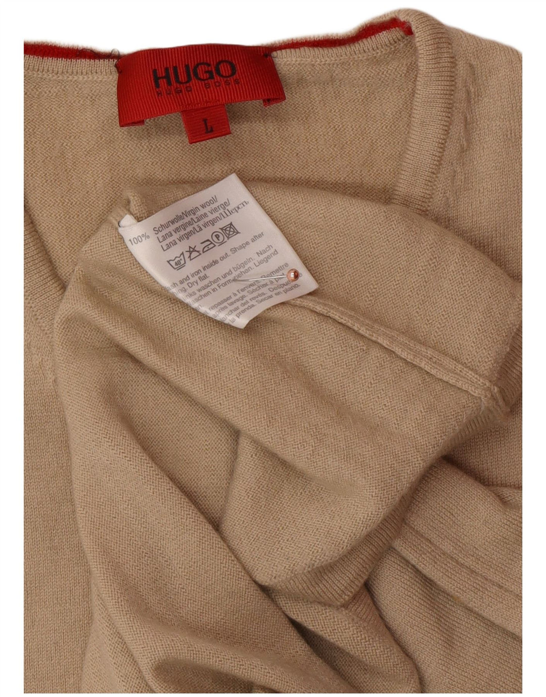 HUGO BOSS Colete masculino regata grande lã virgem bege