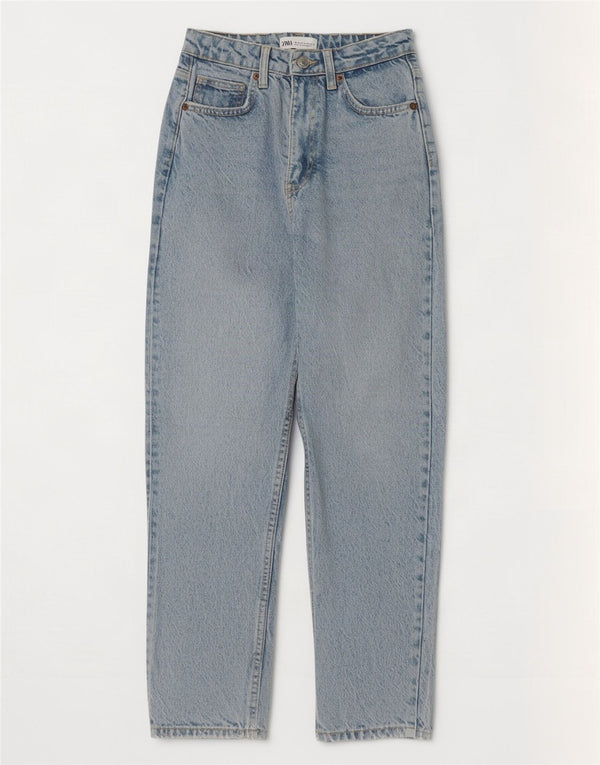 Zara Jeans feminino cintura alta reta EU 34 2XS W24 L27 azul