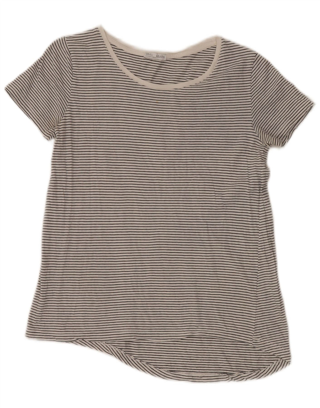 Camiseta feminina ZARA UK 10 pequena listra cinza