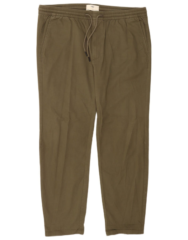 Calças cônicas masculinas Marks & Spencer XL W38 L29 algodão cáqui