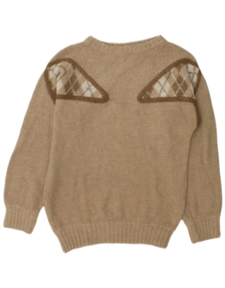 Suéter vintage masculino com gola canoa, verde médio geométrico