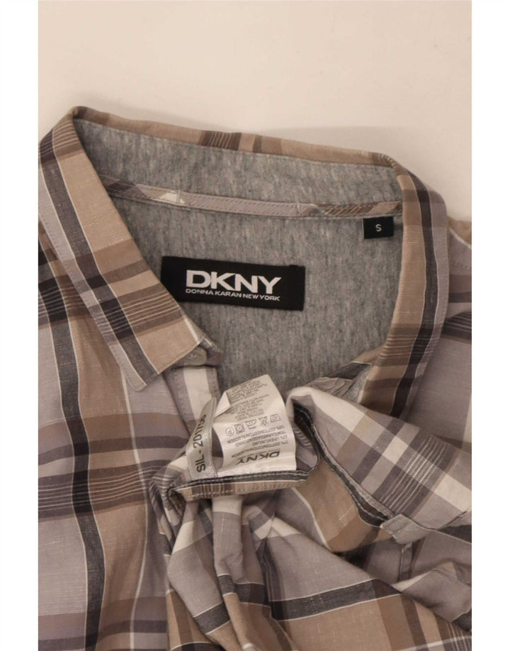 Camisa masculina Dkny pequena xadrez cinza algodão