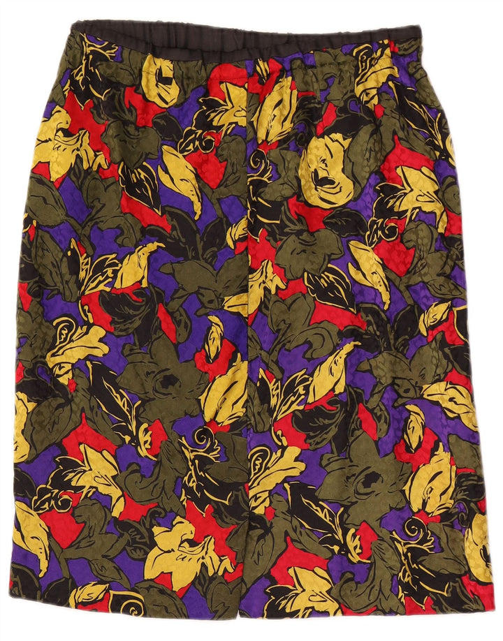 Saia reta feminina vintage W30 média floral multicolorida