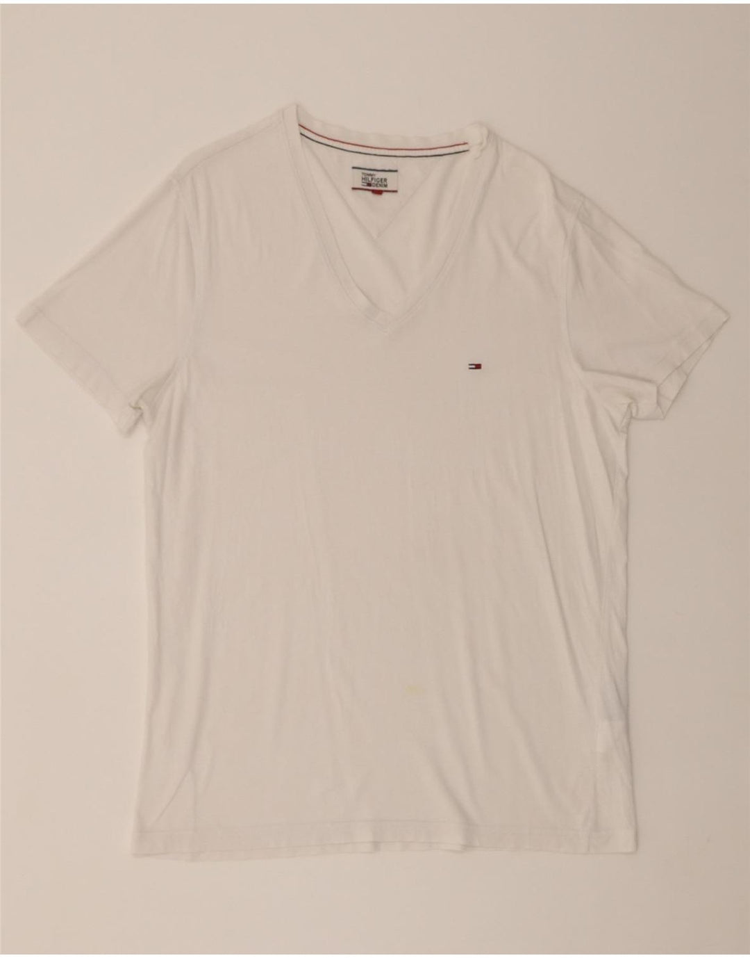 TOMMY HILFIGER Mens T-Shirt Top Large White Cotton Vintage Tommy Hilfiger and Second-Hand Tommy Hilfiger from Messina Hembry 