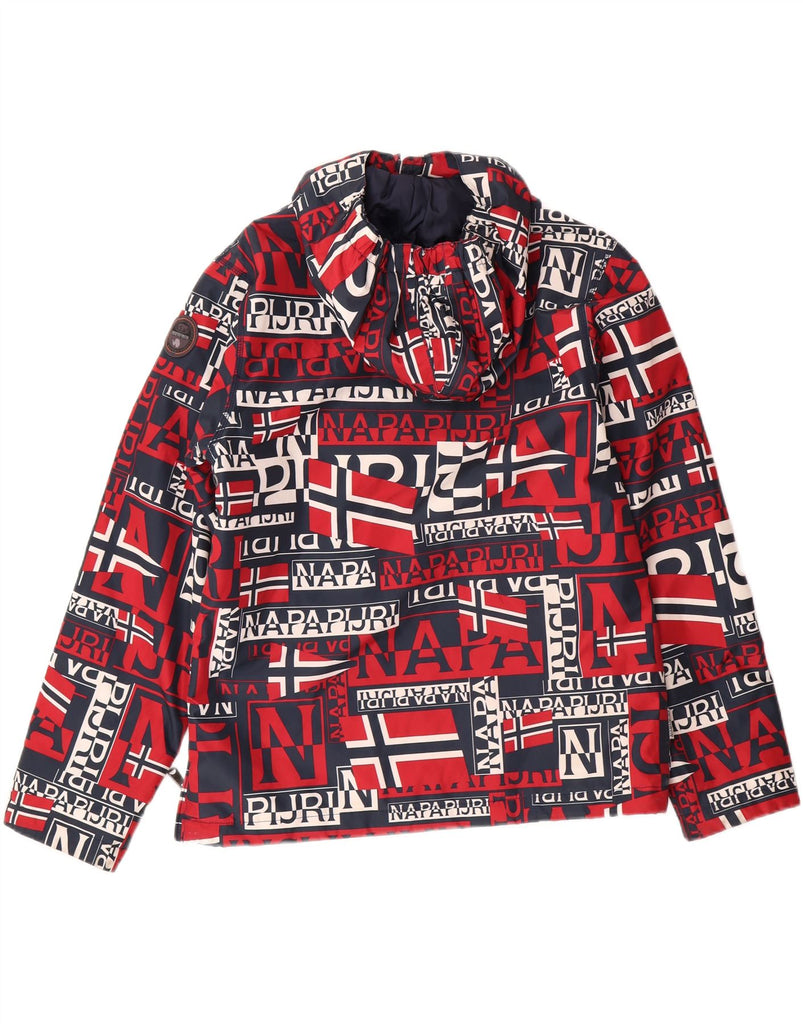 NAPAPIJRI Boys Hooded Anorak Jacket 13-14 Years Red Geometric Polyester Vintage Napapijri and Second-Hand Napapijri from Messina Hembry 