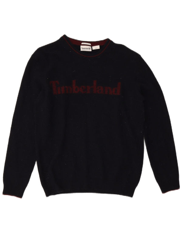 Suéter feminino Timberland com gola redonda e gola redonda, tamanho médio, azul marinho