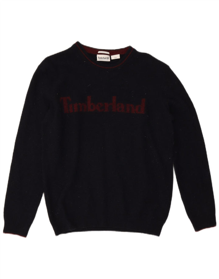 Suéter feminino Timberland com gola redonda e gola redonda, tamanho médio, azul marinho