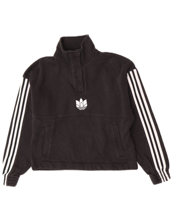 Adidas Womens Crop Sweatshirt Jumper UK 10 Small Black Colourblock