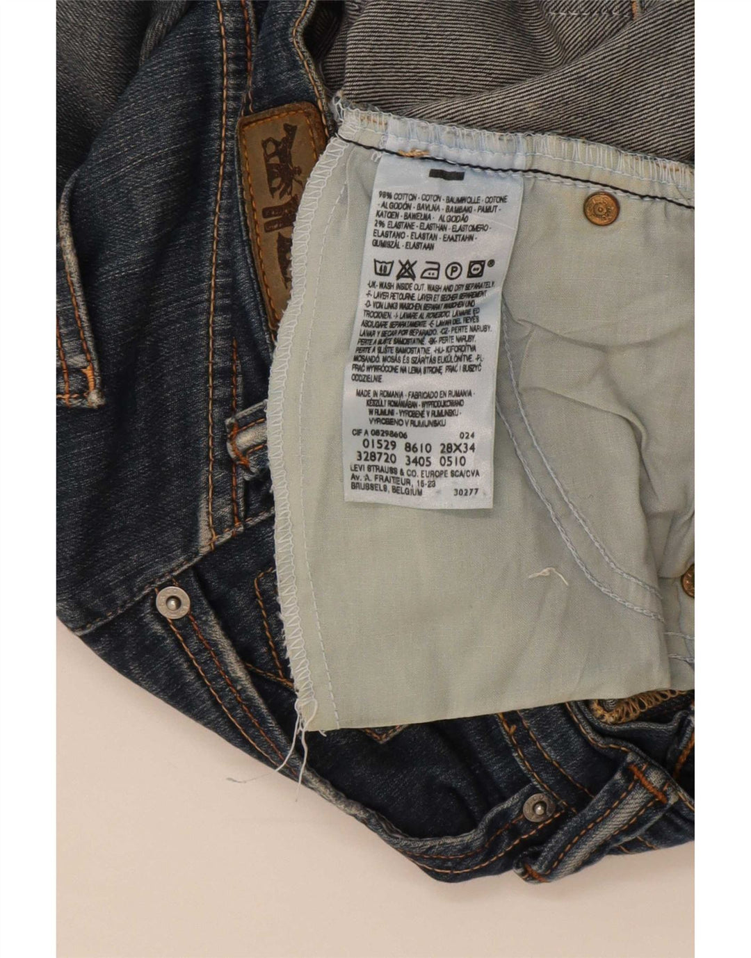 Jeans retos femininos Levi's W28 L34 algodão azul