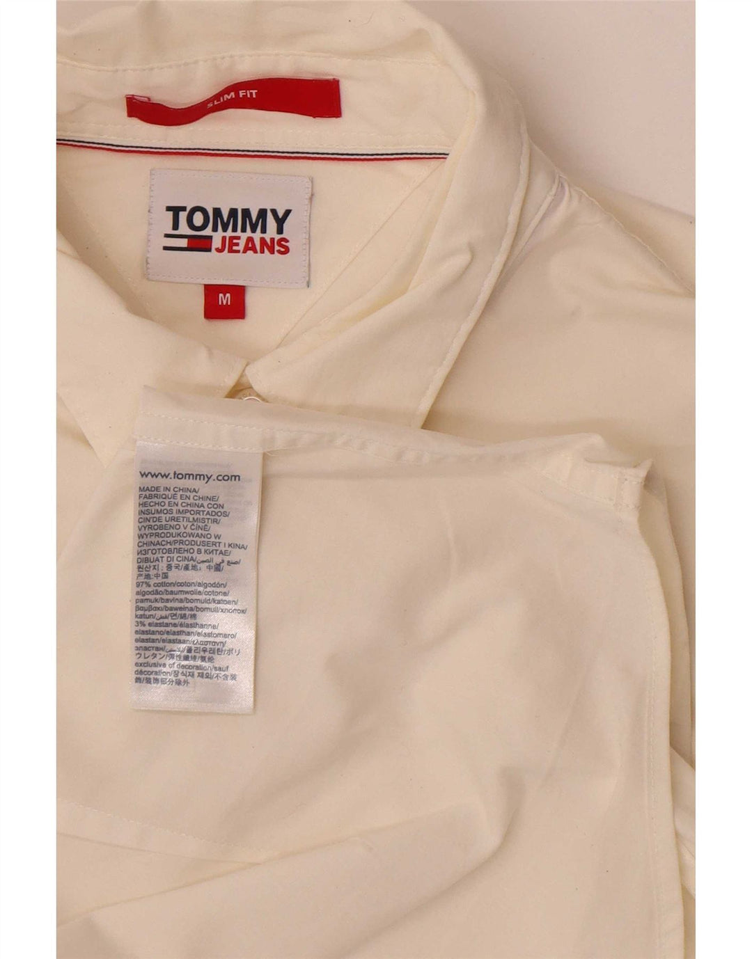 Tommy Hilfiger Mens Slim Fit Camisa Média Off White Algodão