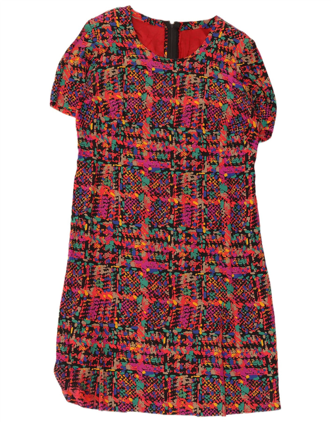 Vestido bainha feminino vintage UK 14 médio multicolorido manchado