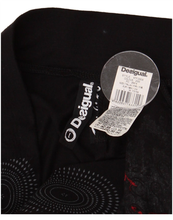 DESIGUAL Saia feminina gráfica assimétrica linha A grande W32 preta floral