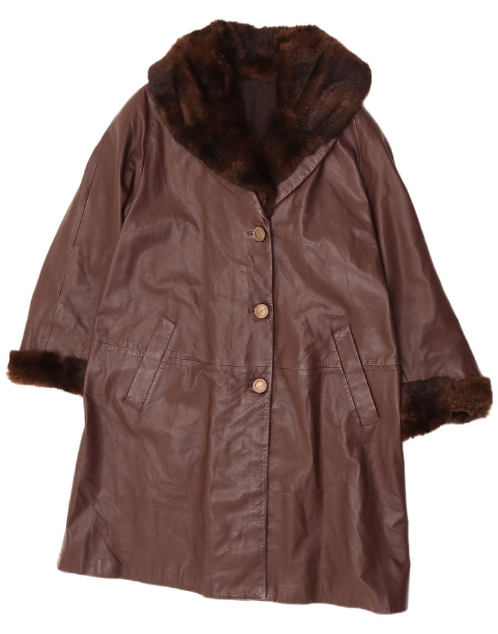 Casaco de couro feminino vintage IT 46 grande couro marrom