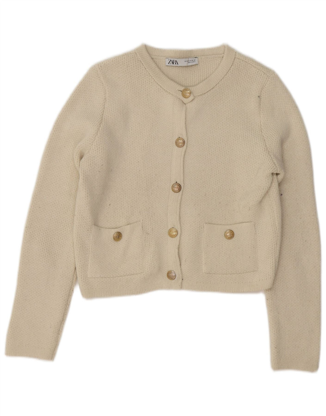 Zara Suéter Cardigan Crop Feminino UK 14 Médio Off White