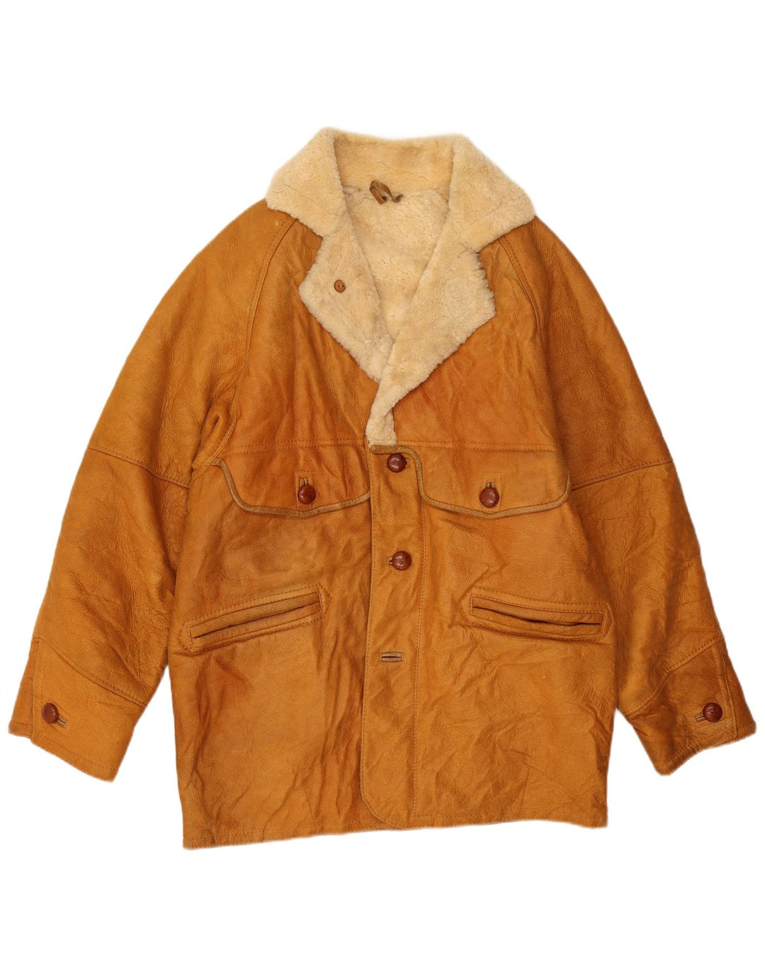 Jaqueta masculina VINTAGE Shearling UK 40 grande couro marrom