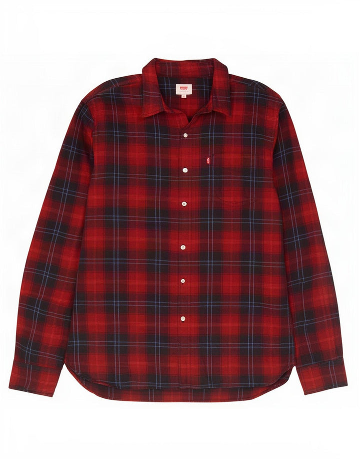 Camisa masculina de flanela Levi's de algodão xadrez vermelho médio