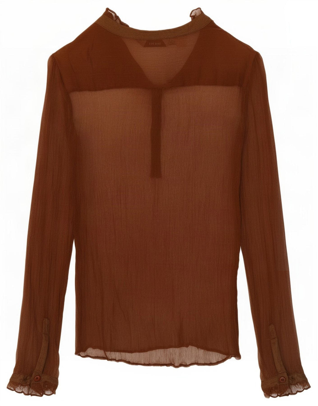 Top feminino Zara de manga comprida transparente Reino Unido 14 seda marrom médio