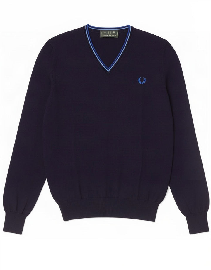 Suéter masculino Fred Perry com gola V e algodão azul marinho médio