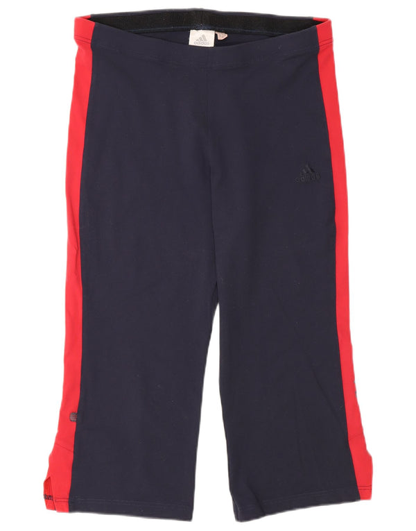 Adidas Womens Capri Calças de treino UK 14 Medium Navy Blue Colourblock