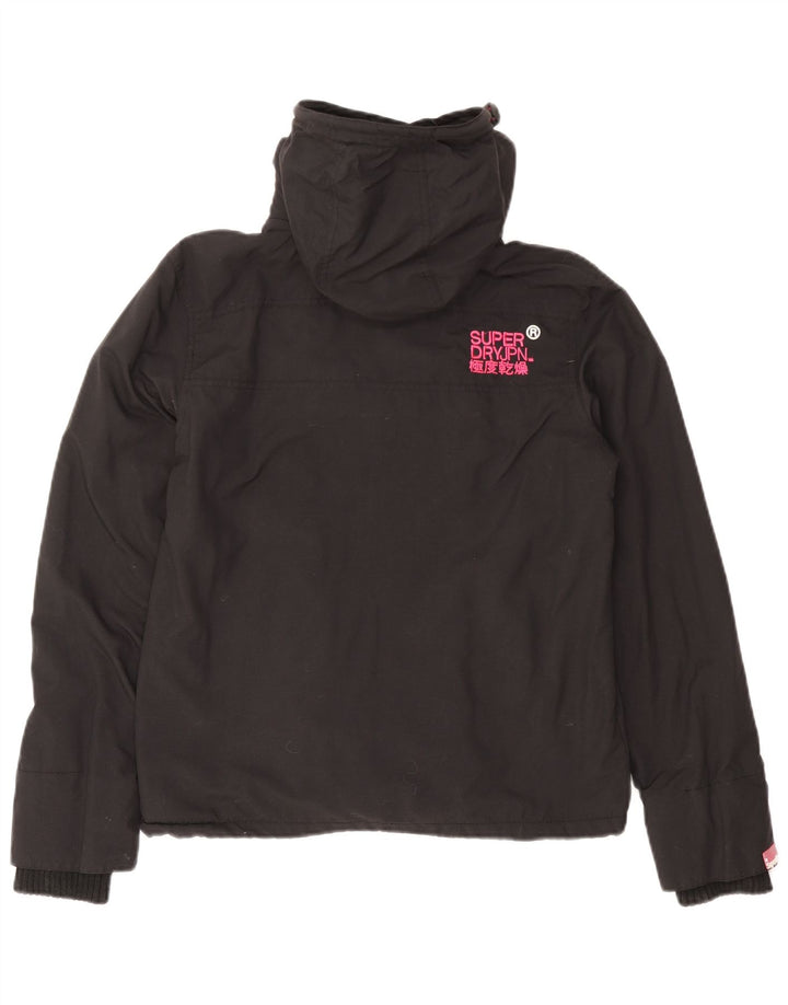 Jaqueta corta-vento feminina Superdry com capuz gráfico Reino Unido 14 médio preto nylon