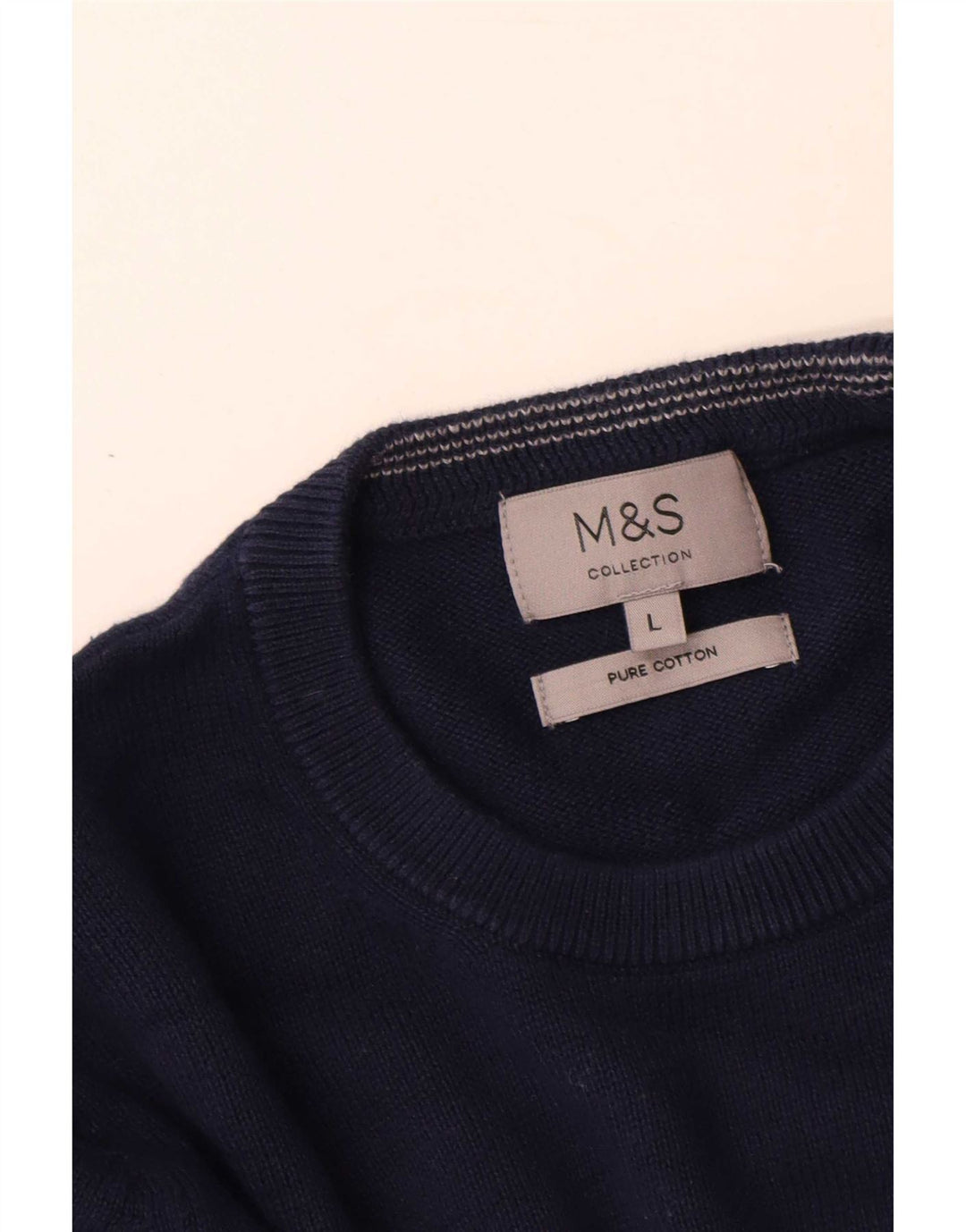 Suéter masculino Marks & Spencer com gola redonda, grande algodão azul marinho