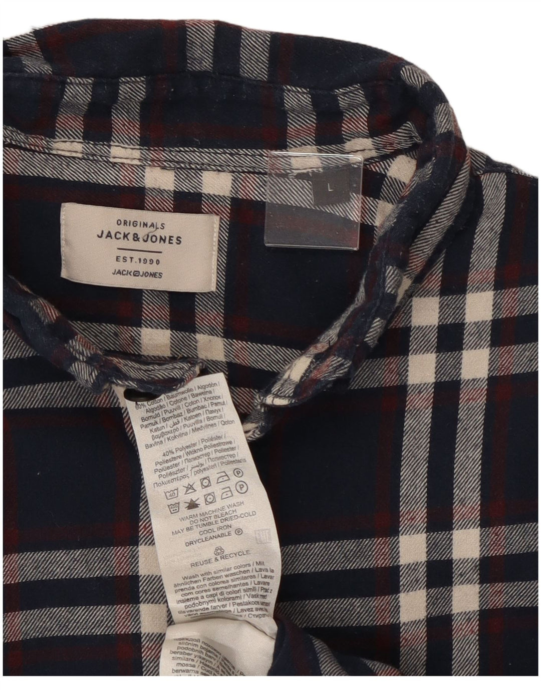 Camisa masculina de flanela JACK & JONES grande algodão xadrez azul marinho
