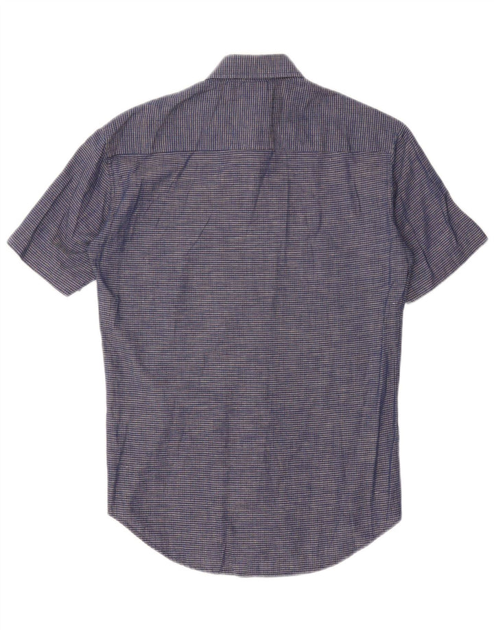 Camisa masculina Carrera de manga curta, algodão xadrez médio azul marinho