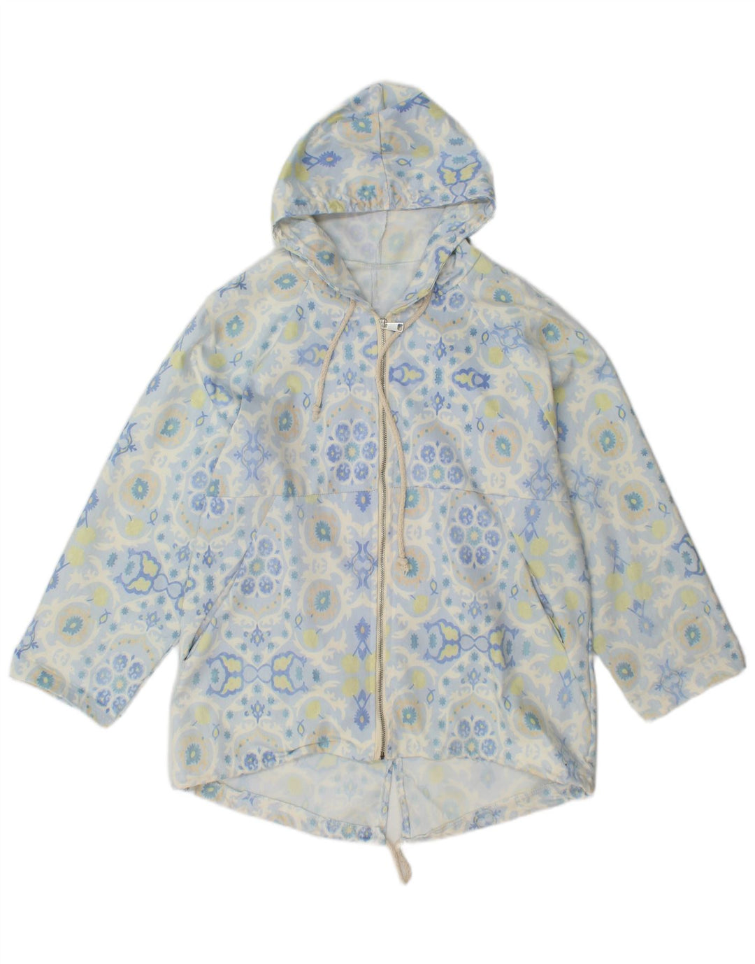 Jaqueta parka feminina VINTAGE com capuz Reino Unido 16 grande algodão floral azul