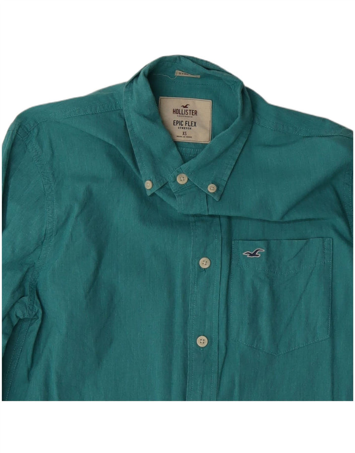 Hollister Mens Stretch Camisa XS Algodão Turquesa