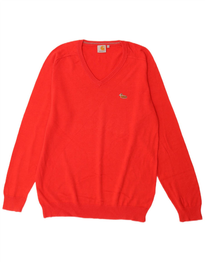 Suéter masculino Carhartt com decote em V grande algodão vermelho
