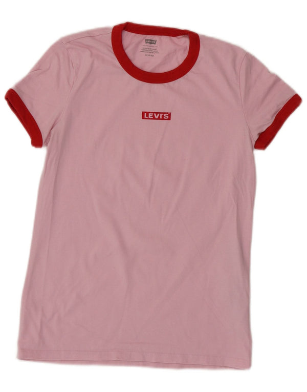 Camiseta feminina estampada grande da LEVI'S Reino Unido 6 XS algodão rosa