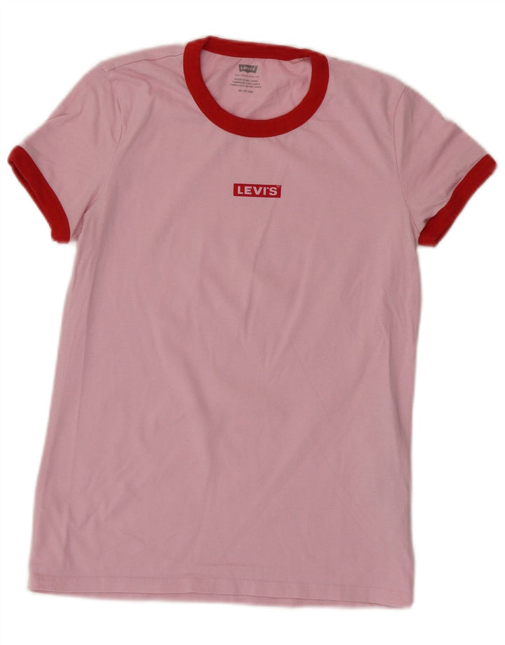 Camiseta feminina estampada grande da LEVI'S Reino Unido 6 XS algodão rosa