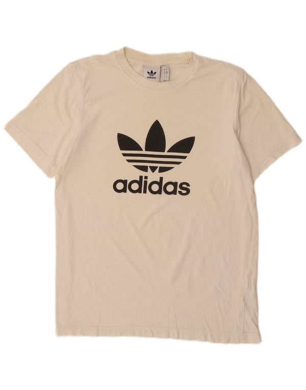 ADIDAS Mens Graphic T-Shirt Top Pequeno Off White Algodão