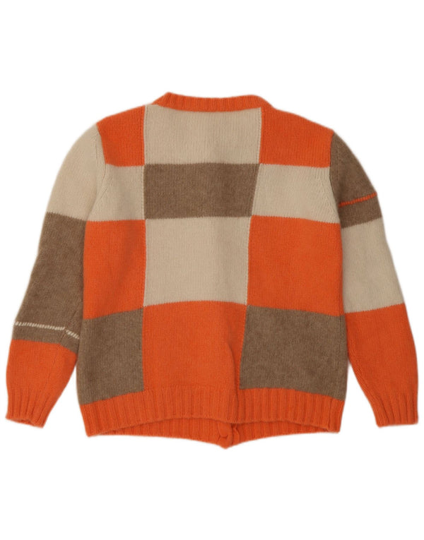 Suéter cardigã feminino Madeleine UK 18/20 XL laranja colorblock caxemira