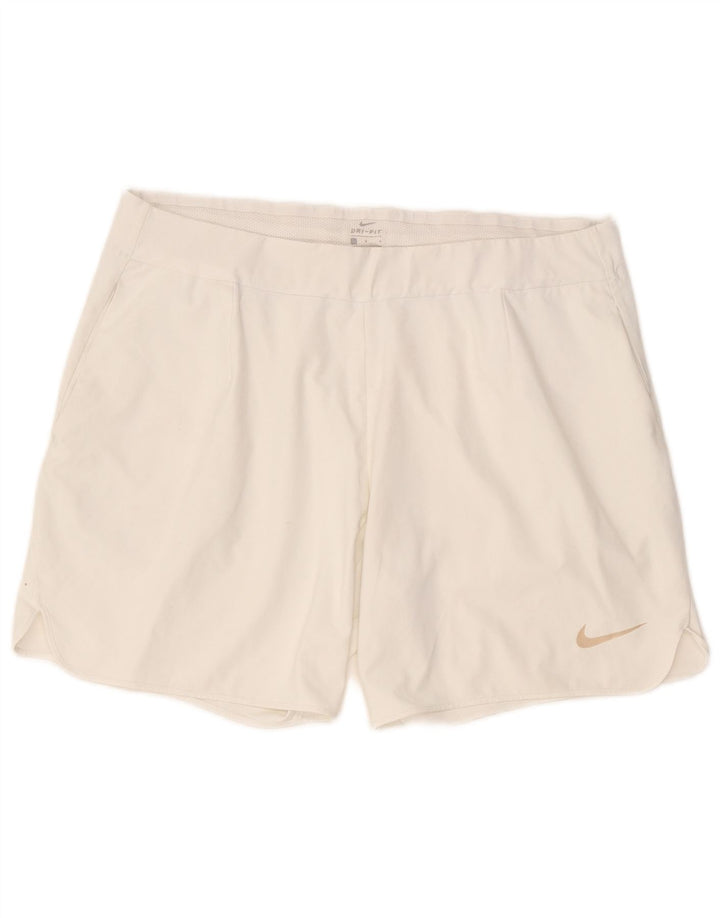 Shorts esportivos femininos Nike Dri Fit UK 16 grande poliéster branco