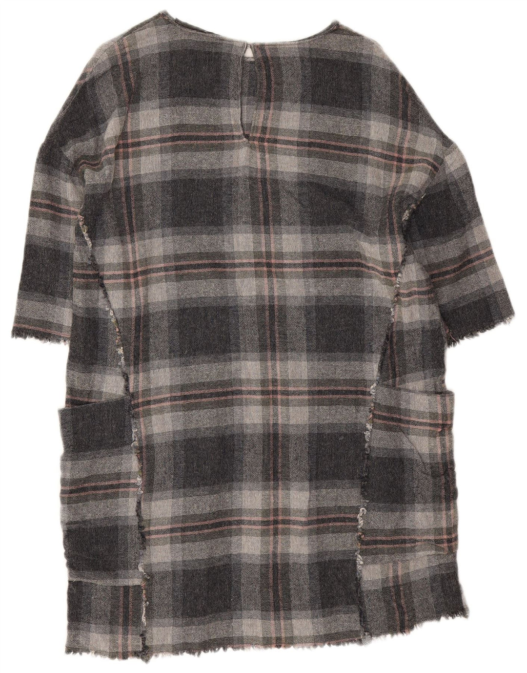 Vestido túnica feminino Zara Reino Unido 14 viscose xadrez cinza médio