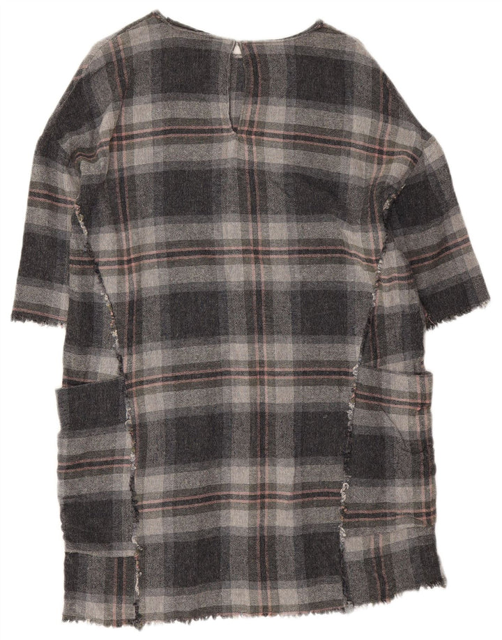 Vestido túnica feminino Zara Reino Unido 14 viscose xadrez cinza médio