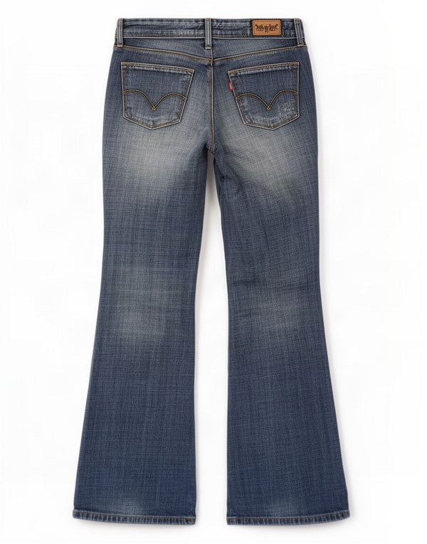 Calça jeans feminina Levi's 572 cintura baixa desgastada bootcut W28 L30 algodão azul