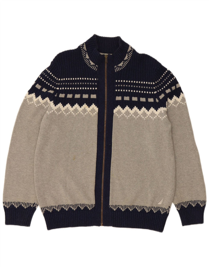 Suéter cardigã masculino NAUTICA cinza médio Fair Isle algodão