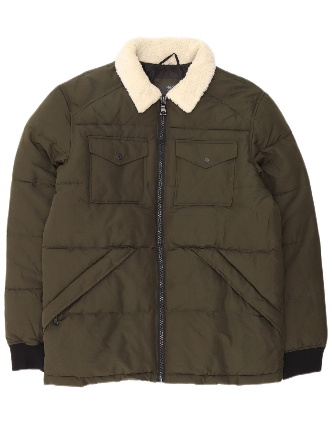 Jaqueta acolchoada masculina Marks & Spencer Reino Unido 38 poliéster colorblock cáqui médio