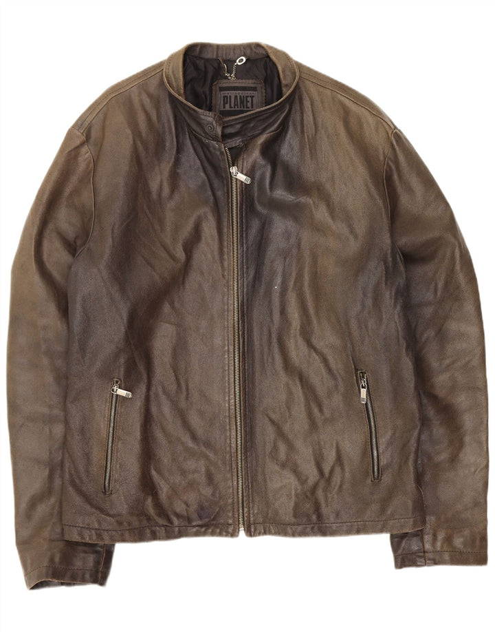 Jaqueta de couro masculina Planet IT 54 2XL verde