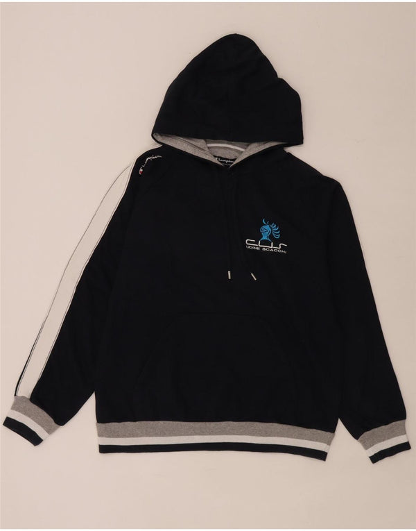 Campeão masculino Udine Scacochi moletom com capuz grande bloco colorido azul marinho
