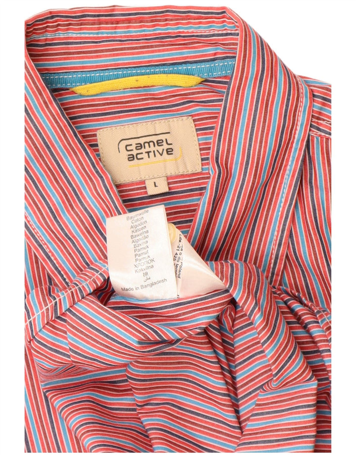 Camisa masculina de manga curta Camel Active grande algodão listrado multicolorido