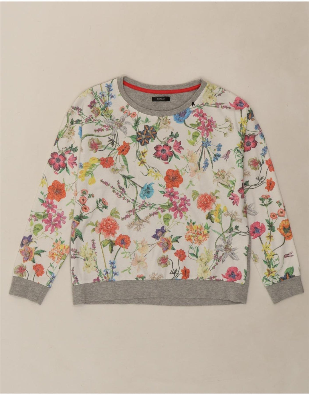 REPLAY Girls Sweatshirt Jumper 11-12 Years White Floral Cotton Vintage Replay and Second-Hand Replay from Messina Hembry 
