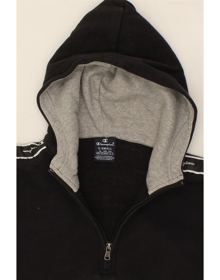 CHAMPION Womens Zip Neck Hoodie Jumper UK 6 XS Black Cotton Vintage Champion and Second-Hand Champion from Messina Hembry 
