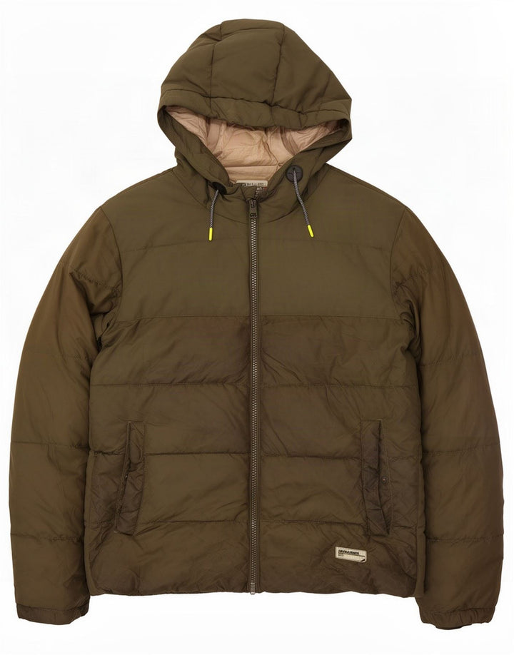 Jaqueta masculina acolchoada com capuz Jack & Jones UK 42 XL cáqui poliéster