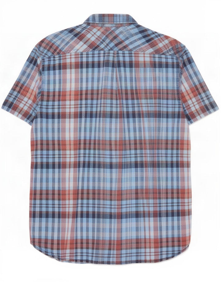 Levi's Camisa masculina de manga curta de algodão xadrez azul médio