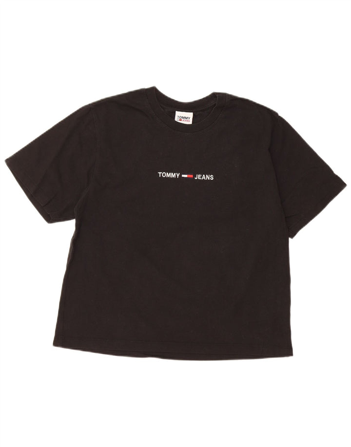 TOMMY HILFIGER Camiseta feminina cropped com estampa gráfica Reino Unido 10 algodão preto pequeno