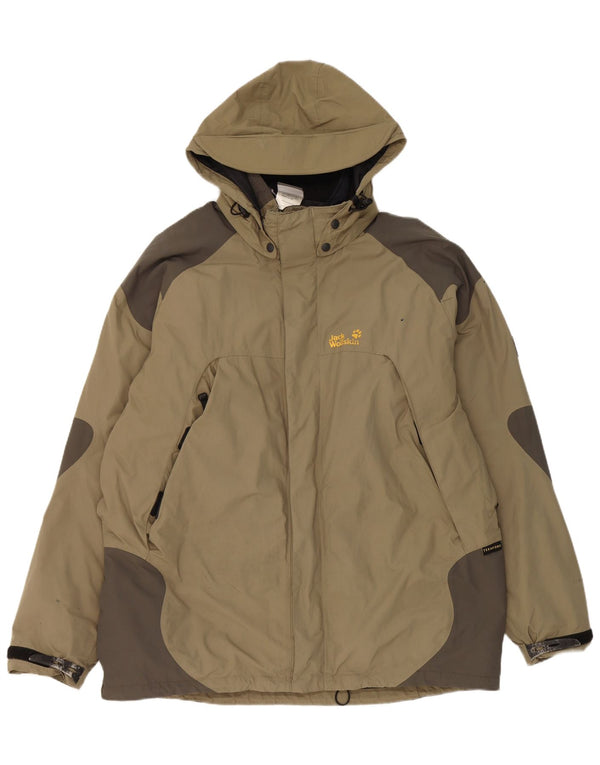 Jaqueta corta-vento masculina Jack Wolfskin com capuz UK 44 XL Khaki Colourblock